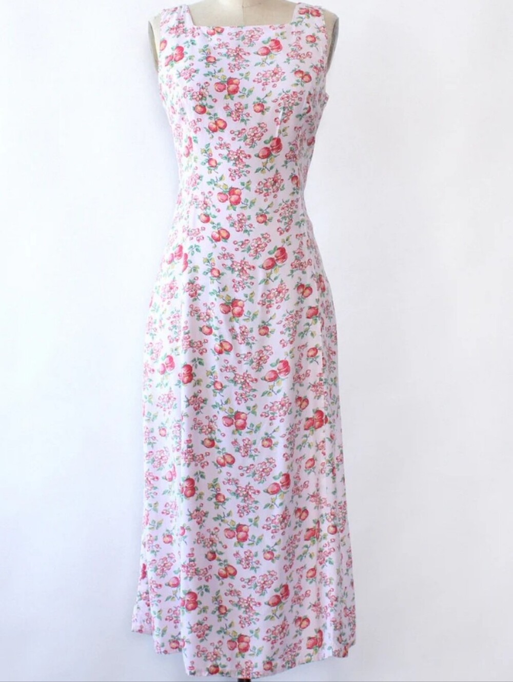 Vintage Liz Claiborne Fruit Print Floral 90s Summer Dress Square Neckline Sz 16P